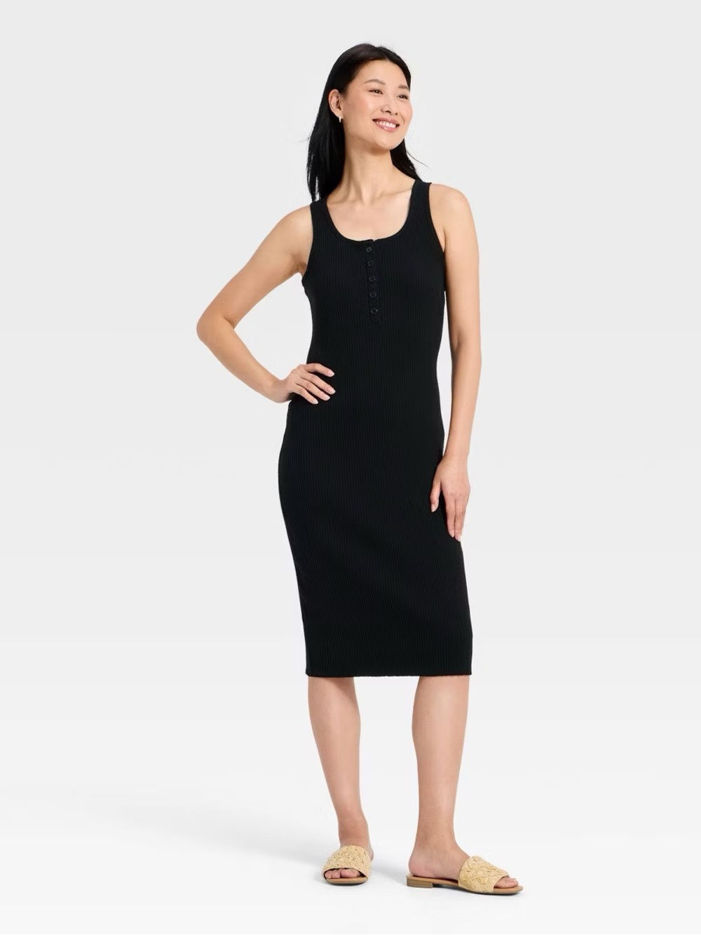 A New Day Black Ribbed Tank Midi Dress